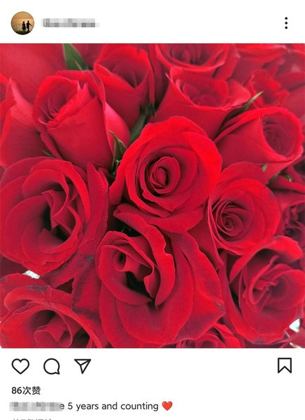 撒贝宁妻子罕见秀恩爱 晒玫瑰花庆祝结婚五周年